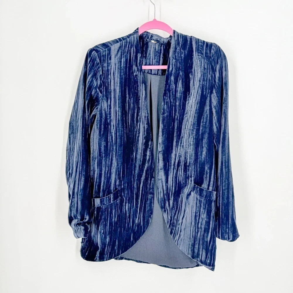 Free People Blue Blazer with Relaxed Fit and Open Front